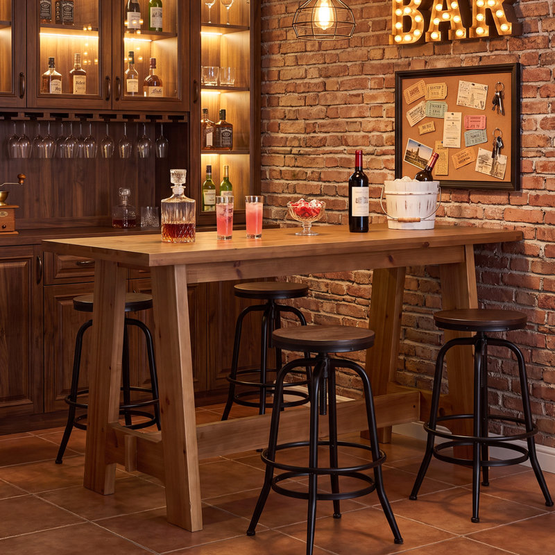 63" Solid Wood Bar Table, Rectangular Counter Height Dining Table, High Top Pub Table for Kitchen, Home Bar Unit
