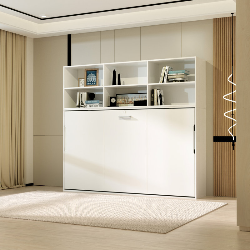 Lit simple avec tablette - Design moderne pour le rangement de l'espace de chambre à coucher, mur blanc