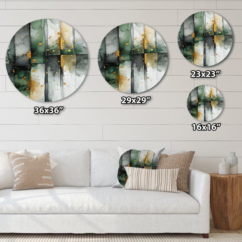Reproduction d'art en métal doré vert et éthéré II - vert moderne, H 16 po x l 16 po