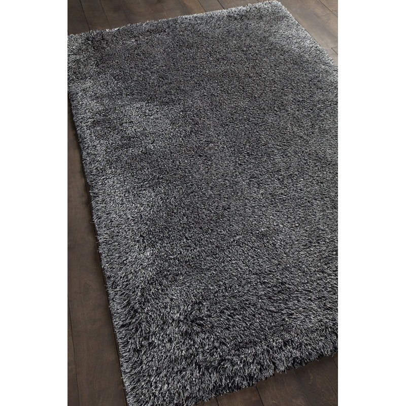 Tapis à poils longs argent/noir Gareth, Rectangle 9 pi x 13 pi