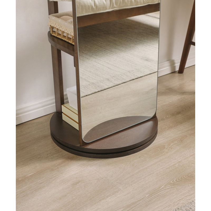 Armoire à miroir pleine grandeur en bois d'hévéa massif avec rangement pour bijoux