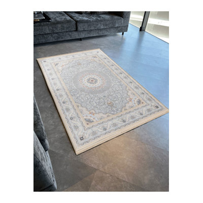 Tapis décoratif lavable à la machine à motif floral beige