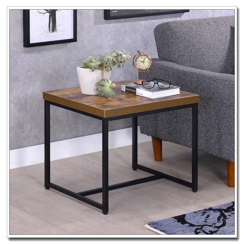 Weathered Oak and Black Rectangular End Table