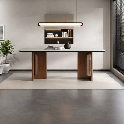 A granite dining table with ashwood legs