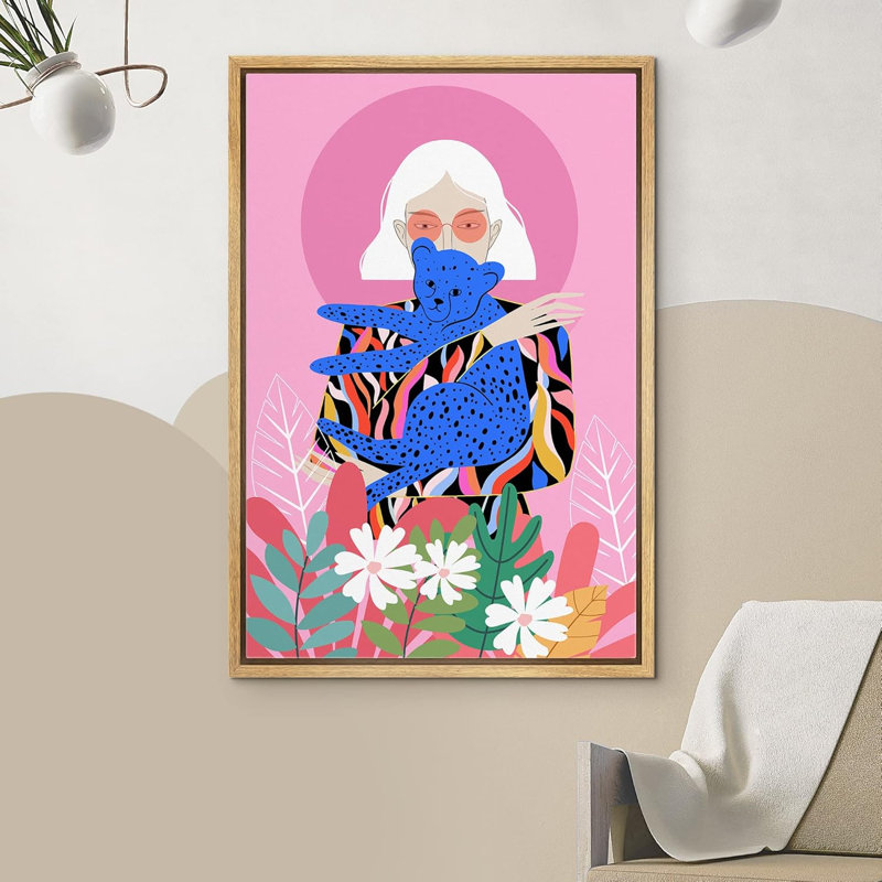 Adolescente lumineuse, fleurs de la jungle, guépard, adolescentes, animaux lumineux, œuvre d'art moderne, coloré, Naturel