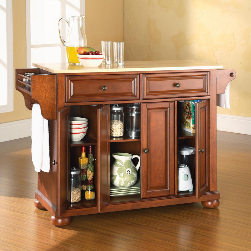 Monty Solid Wood Top Kitchen Island, Classic Cherry