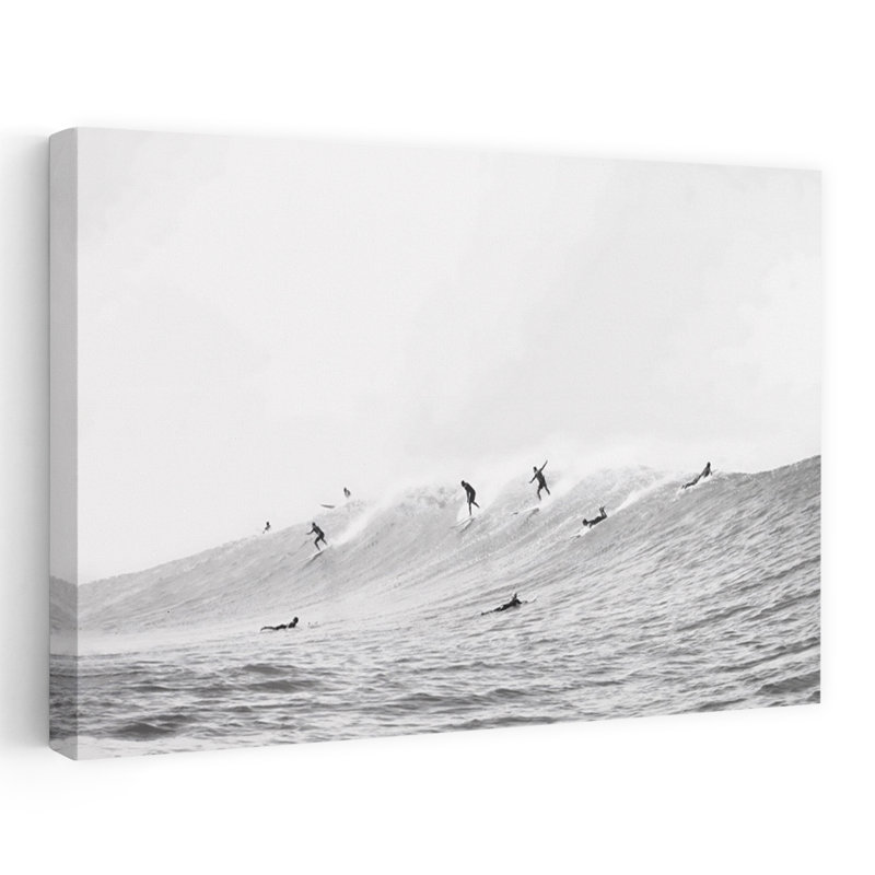 Art mural abstrait contemporain Wave Surfers BW, H 12 po x l 18 po