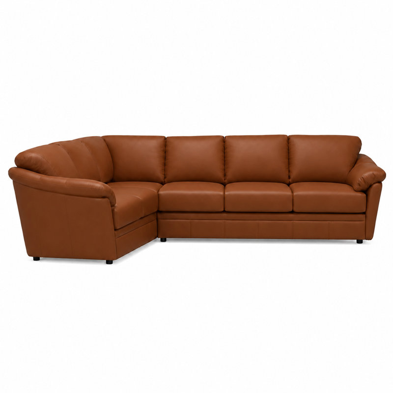 Canapé modulaire en cuir fleur Ramdev, Orienté à droite, Cuir véritable cèdre