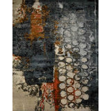 Contemporary Hand Knotted Abstract Area Rug in Black