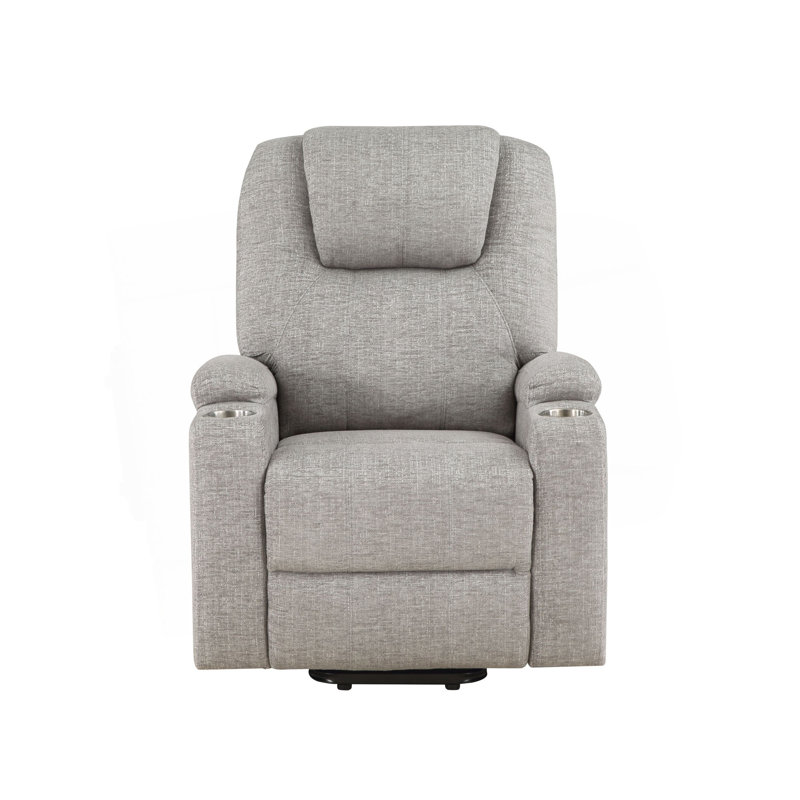 Fauteuil inclinable en chenille gris clair avec lève-personne électrique et massage