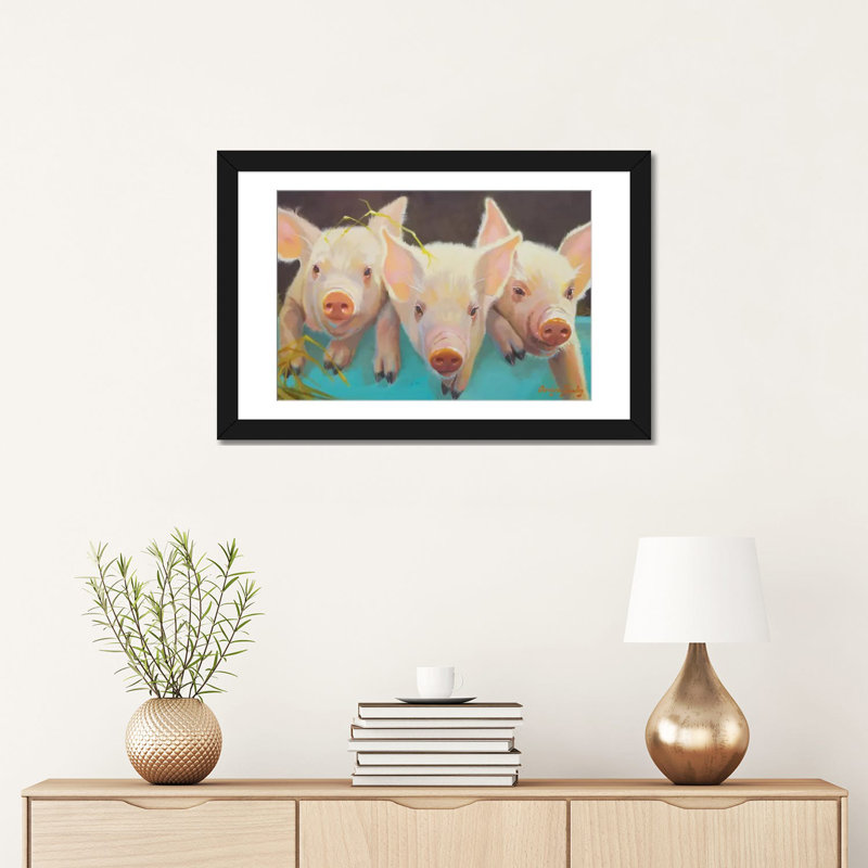 «Life as a Pig I», impression sur toile, H 16 po x l 24 po x P 1 po, Papier d'art encadré noir, Blanc