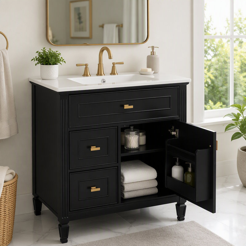 Meuble-lavabo de 30 po avec lavabo et rangement intelligent, Black, 30