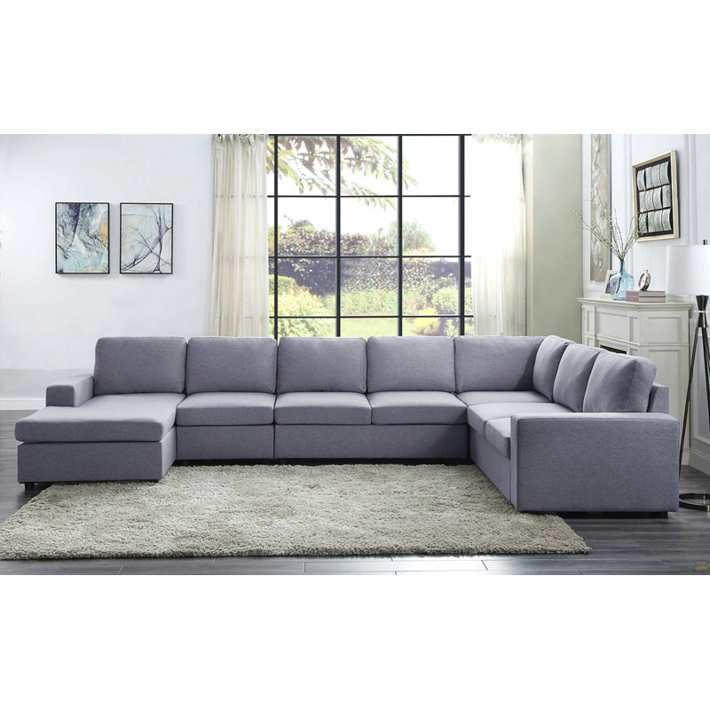 Canapé modulaire réversible en lin gris clair à 7 places 147 po Tifton