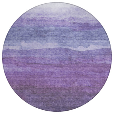 8' Purple And Lavender Round Abstract Washable Indoor Outdoor Area Rug