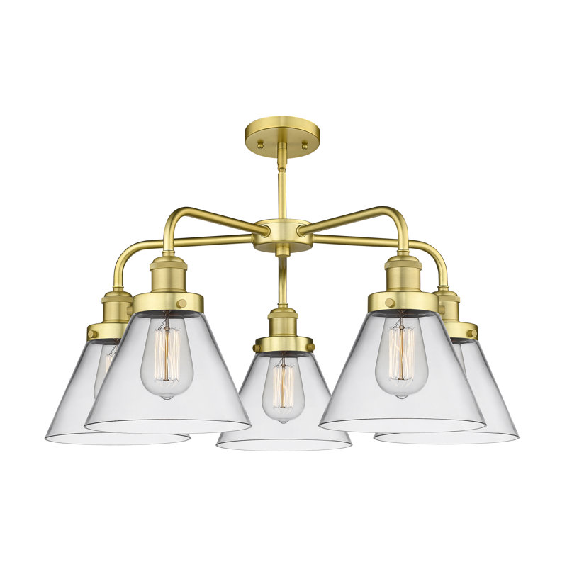 Lustre suspendu 5 lumières Cone, Clair, Or satiné