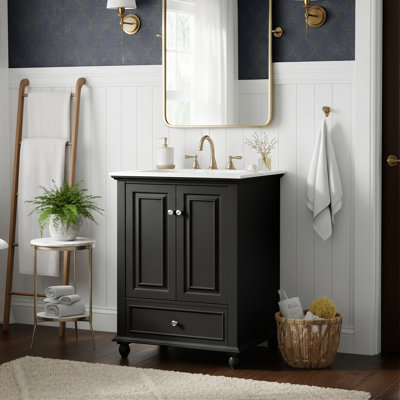 24" Freestanding Bathroom Vanity With Ceramic Sink, French Vintage Vanity With Drawer Dividers And Door-Mounted Organizers
