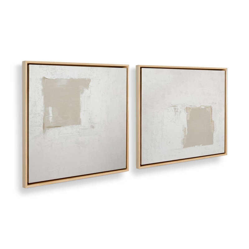 Ensemble de 2 estampes ivoire, Cadre flottant en érable américain, 16 po x 16 po