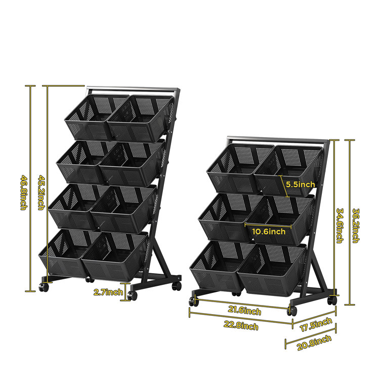 Metal 4 Tier Cart with 6 Bins on Casters