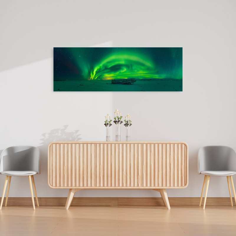 Arctic Aurora Plane Wreck 1 Piece Wrapped Canvas Panoramic Wall Art, 121.92 cm H x 40.64 cm W