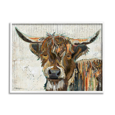 Highland, bovin, vache, collage, portrait, estampe numérique, art mural texturé par Traci Anderson_aq-422