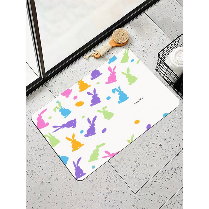 Tapis de bain coloré à motif de lapin de Pâques, 16 x 24 po