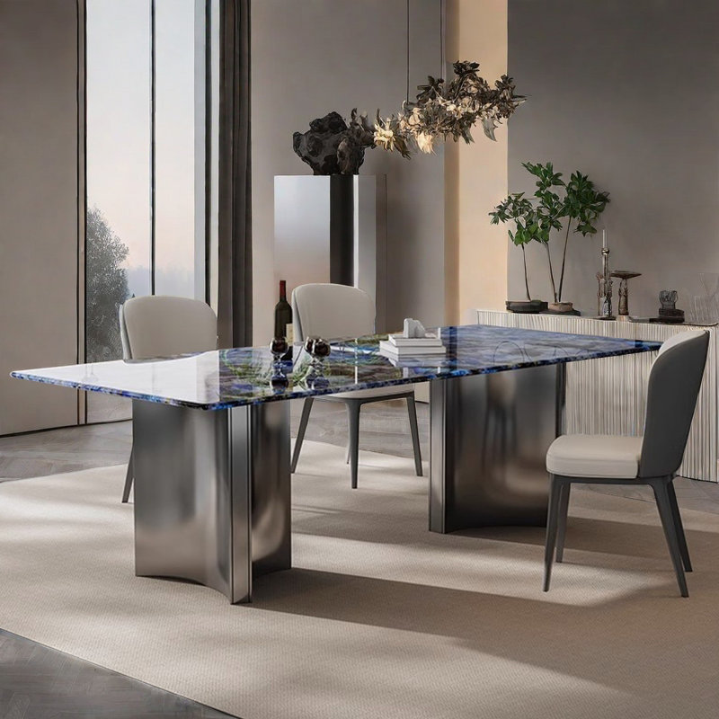 Modern Luxury Microlite Stone Dining Table Sets, 29.5"H x 63"L x 31.4"W
