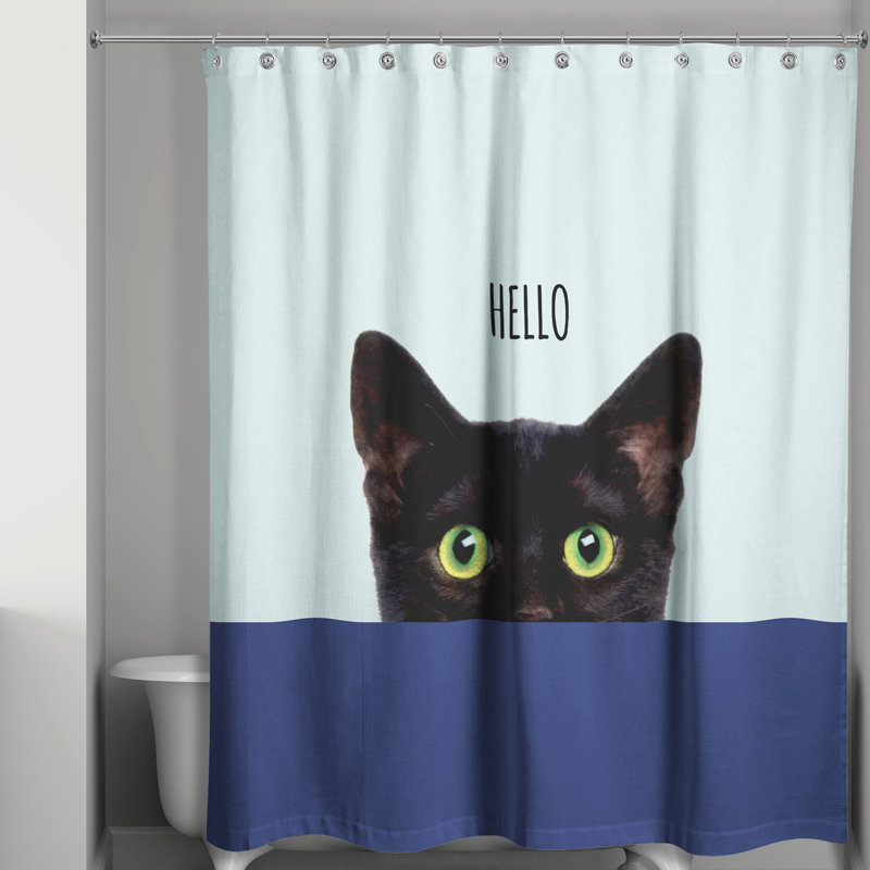 Rideau de douche simple Cats Collection, Bleu sarcelle / bleu marine