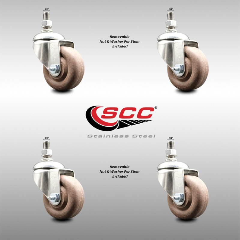 316SS High Temp Glass Filled Nylon Threaded Stem Caster Set SCC