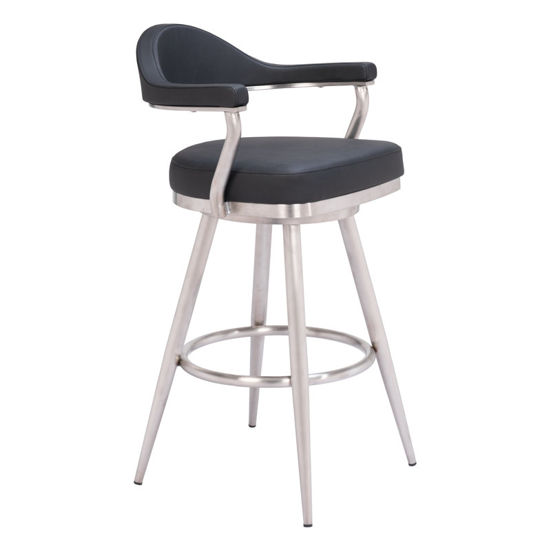 Black Leather and Metal Swivel Counter Stool