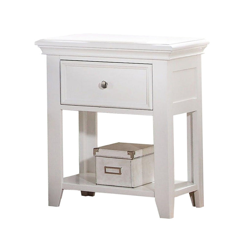 Table de chevet 1 tiroir blanche avec fond ouvert sous tablette en bois et pour classe