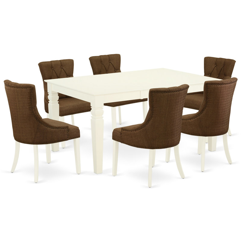 Ensemble de table de salle à manger 7 pièces 7 pièces, Blanc, Café noir, 7 pièces : table, 6 chaises