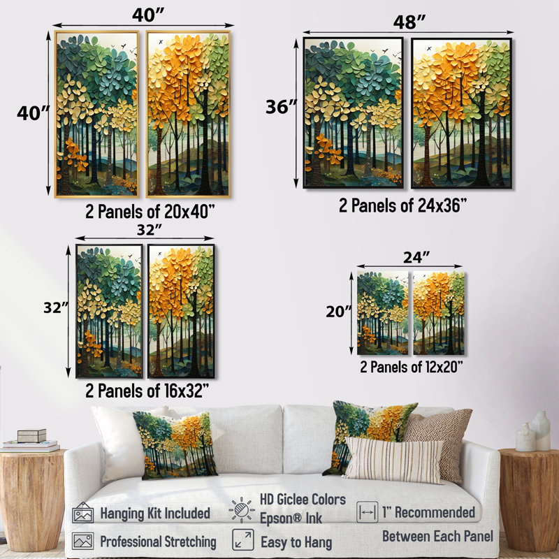 «Orange Green Trees», reproduction sur toile, H 40 po x l 40 po, Reproduction encadrée sans passe-partout, Blanc