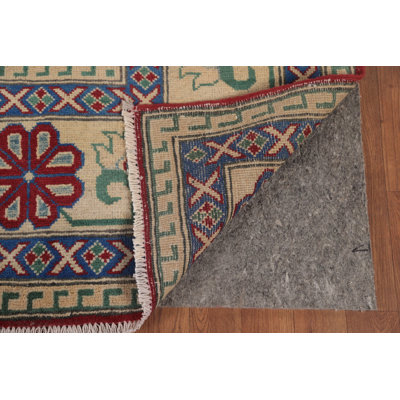 Tapis oriental rouge à motif géométrique Kazak 8