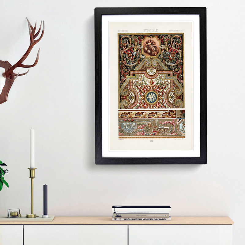 A 17th Century Pattern by Albert Racinet - Picture Frame Painting Print, Black Framed, 65cm H x 48cm W x 2cm D