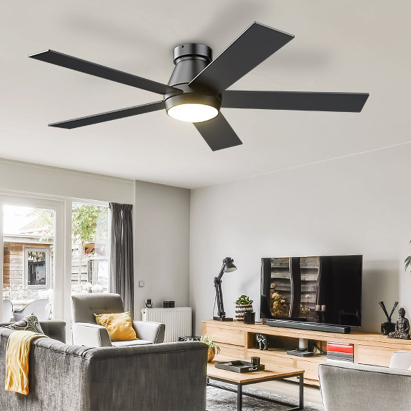 Ventilateur de plafond de 52 po avec lumières, ventilateurs de plafond encastrés noirs avec télécommande, ventilateurs de plafond à profil bas réversible à intensité variable à 6 vitesses DC, pour la chambre à coucher