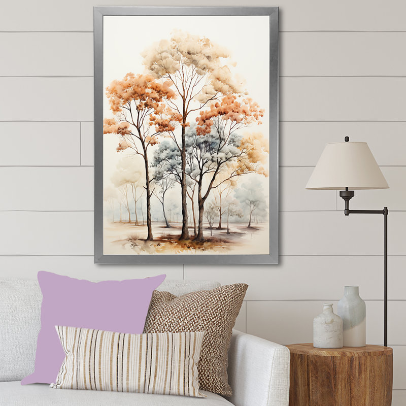«Soft Neutral Tones Tree Oak Harmony», reproduction sur toile, H 44 po x l 34 po x P 1,5 po, Cadre simple argenté
