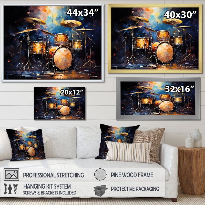Timpani Twilight Starry Slate - musique, art mural, Cadre flottant noir, H 30 po x l 40 po x P 1,5 po