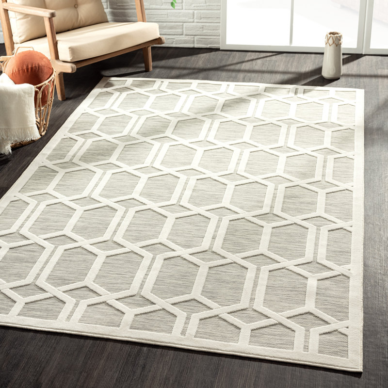 Tapis d'intérieur / extérieur gris tissé à la machine Aftin, Rectangle 7 pi 9 po x 9 pi 9 po