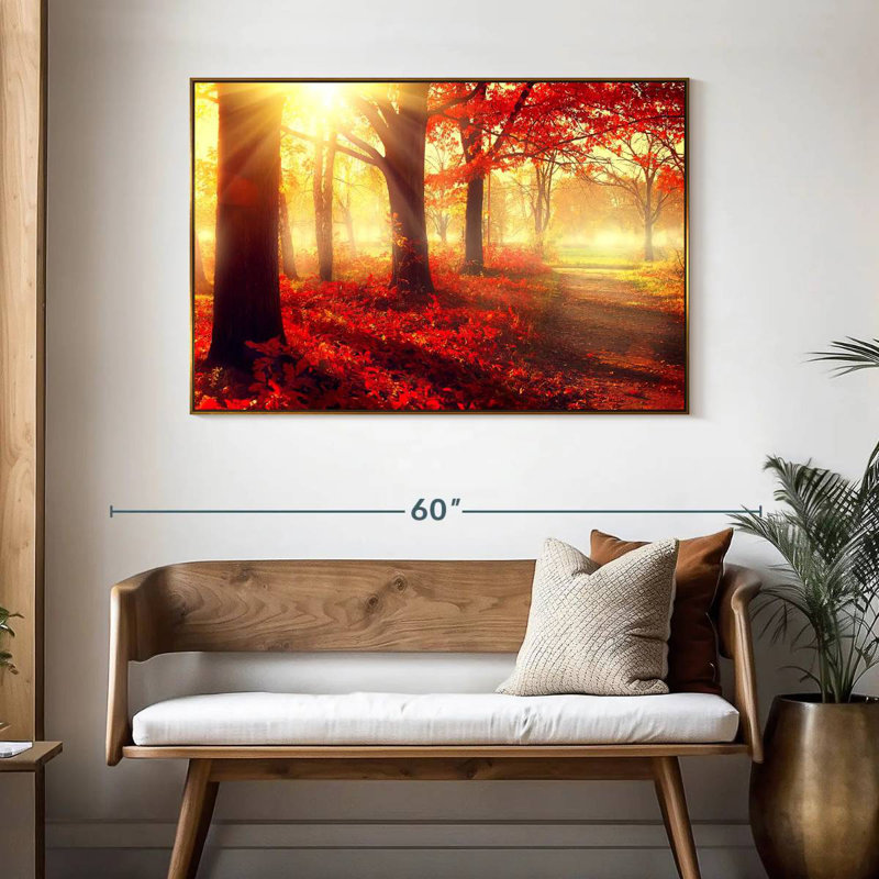 Forêt rouge vif, 46 po x 31 po, Cadre flottant doré