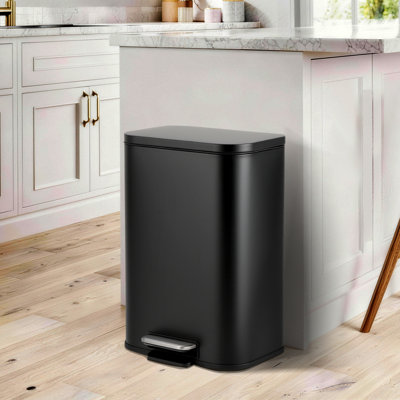 20 L Black Stainless Steel Trash Can with Lid Rectangular Step Garbage Can with Soft Close & Removable Inner Bucket Kitchen Waste Bin for Office, Bathroom & Living Room
