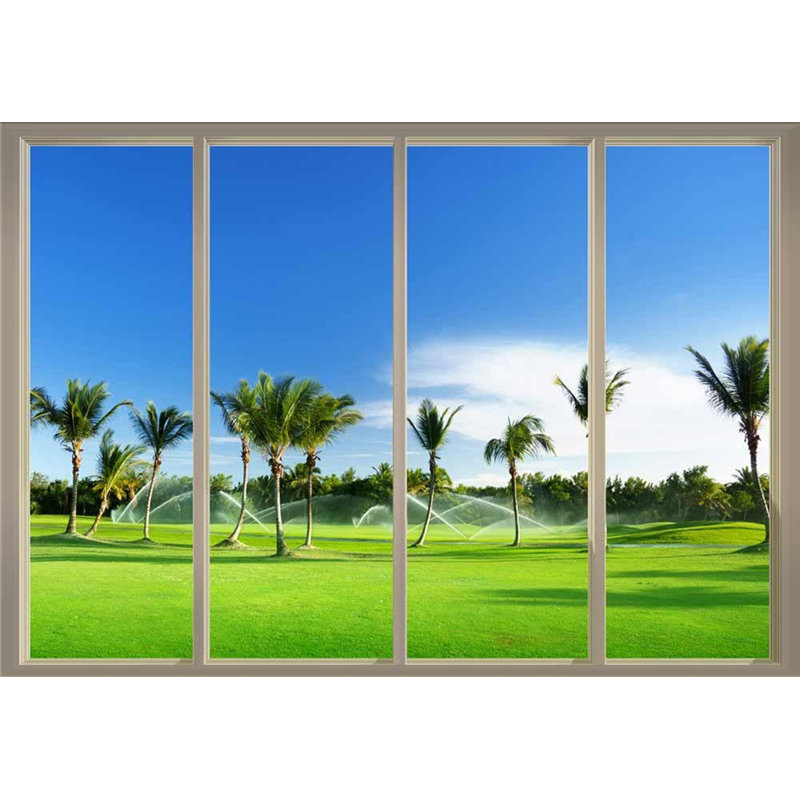Paysage tropical avec palmiers, L 100 po x l 144 po