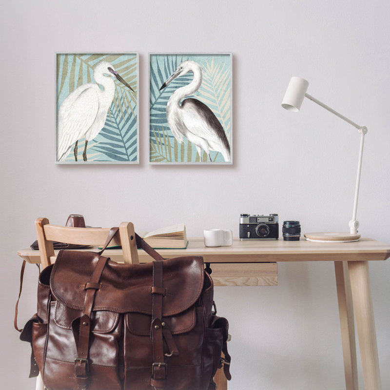 Heron Birds Layered Plant Leaves, H 14 po x l 11 po x P 1,5 po, Estampe numérique Farmhouse