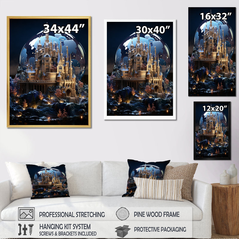 «Enchanted Fortress II», reproduction sur toile, H 44 po x l 34 po x P 1,5 po, Cadre simple blanc