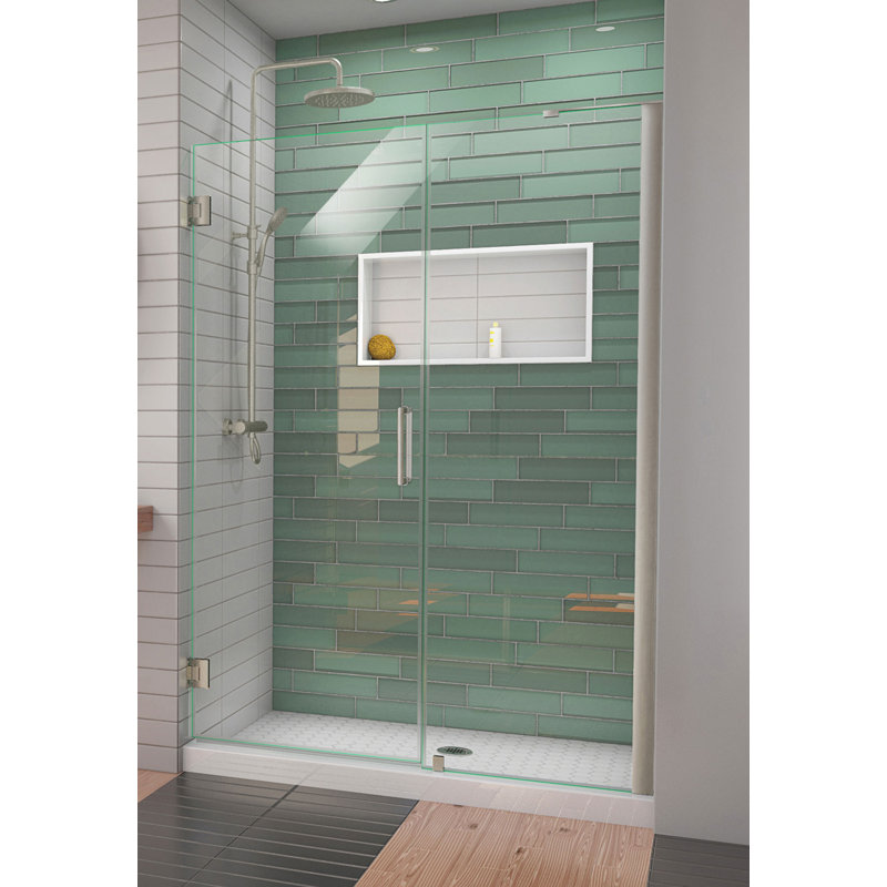 DreamLine Unidoor-LS 54 - 55 inch W x 72 inch H Frameless Hinged Shower Door in Brushed Nickel, Brushed Nickel, 55"