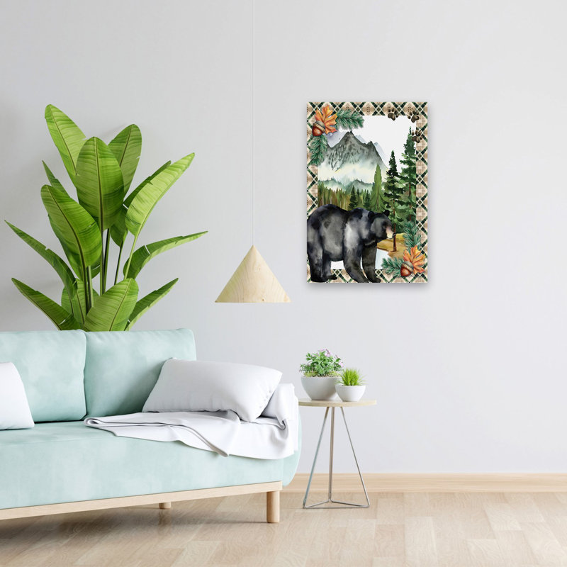 Ours noir dans les bois - Art contemporain avec ours noir, H 24 po x l 16 po