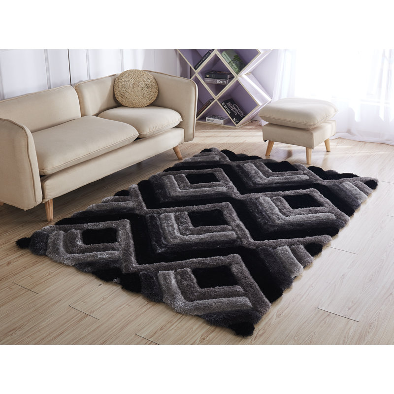 Tapis noir / gris à motif abstrait Eulamae, Rectangle 5 pi x 7 pi