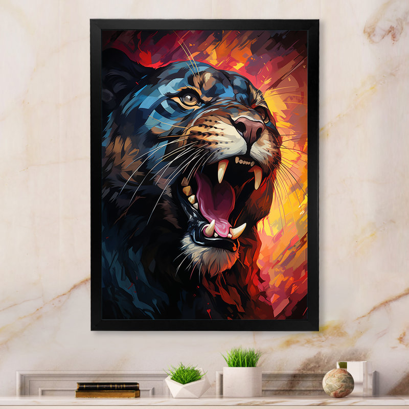«Colorful Panther», impression géométrique sur toile, H 32 po x l 24 po x P 1 po, Cadre photo noir
