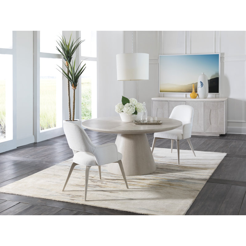 Contemporary 60'' Beige Round Wood & Marble Dining Table
