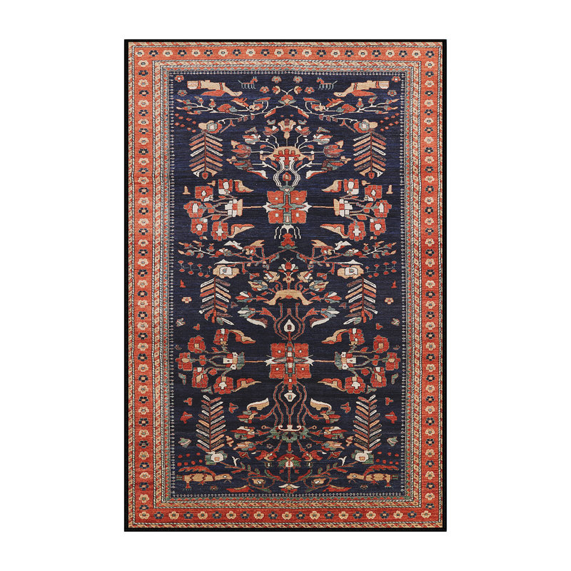 Tapis noir / brun à motif oriental, Rectangle 7 pi x 9 pi