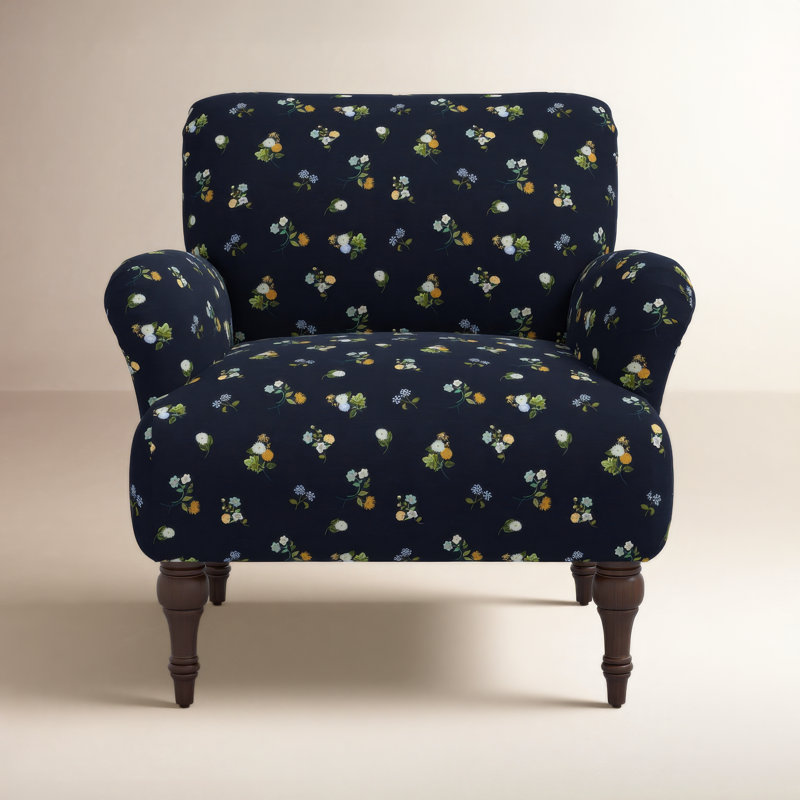 Fauteuil Bristol bleu marine Ditsy Dahlia, Espresso, Ditsia Dahlia bleu marine